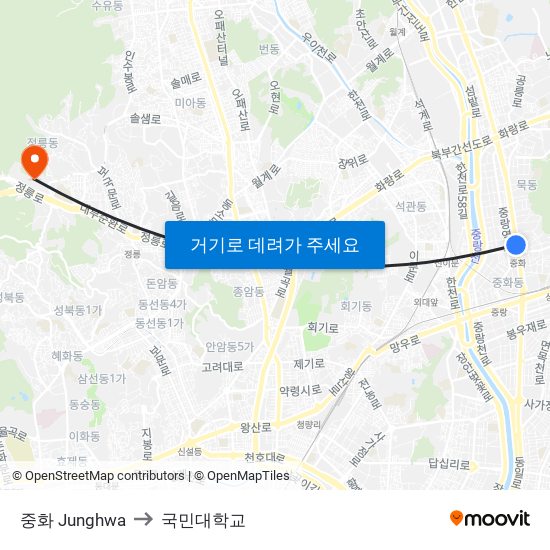 중화 Junghwa to 국민대학교 map