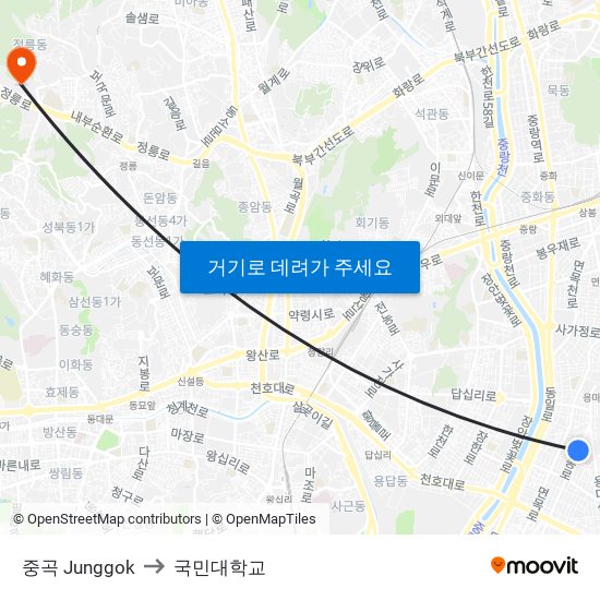 중곡 Junggok to 국민대학교 map