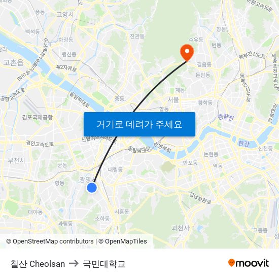 철산 Cheolsan to 국민대학교 map