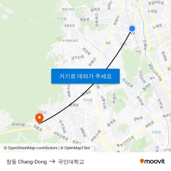 창동 Chang-Dong to 국민대학교 map