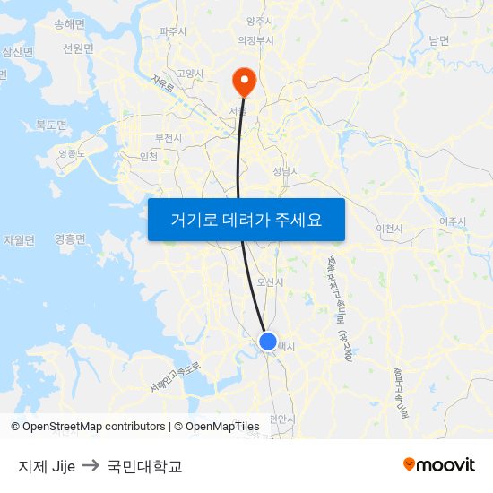 지제 Jije to 국민대학교 map