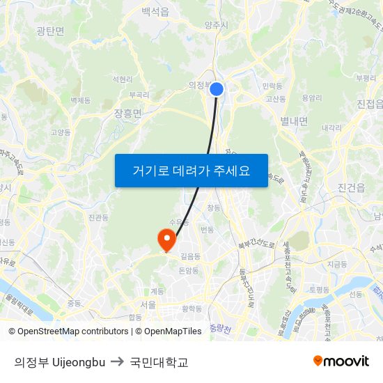 의정부 Uijeongbu to 국민대학교 map