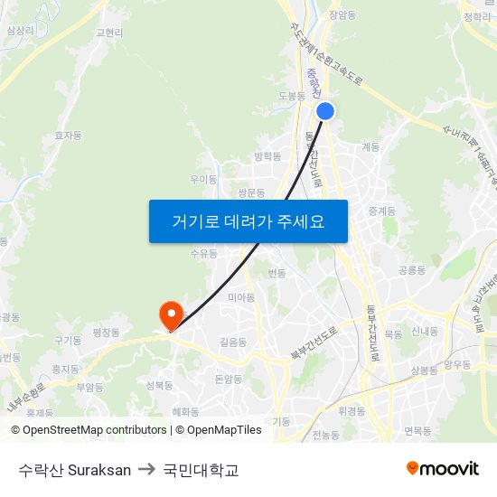 수락산 Suraksan to 국민대학교 map
