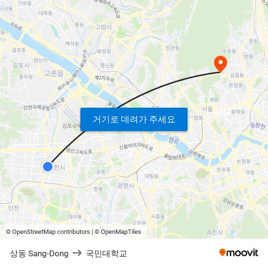 상동 Sang-Dong to 국민대학교 map