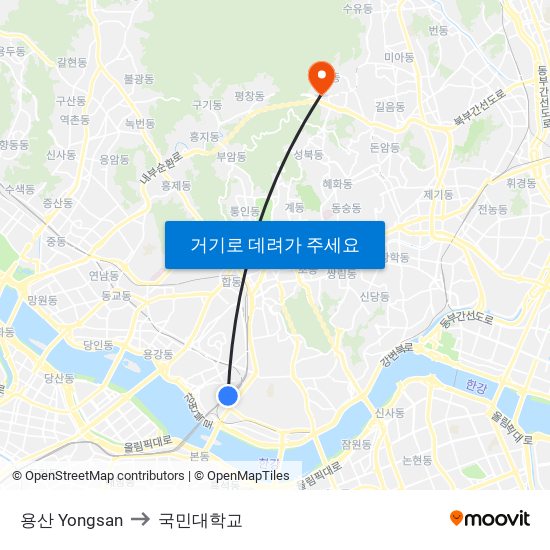 용산 Yongsan to 국민대학교 map