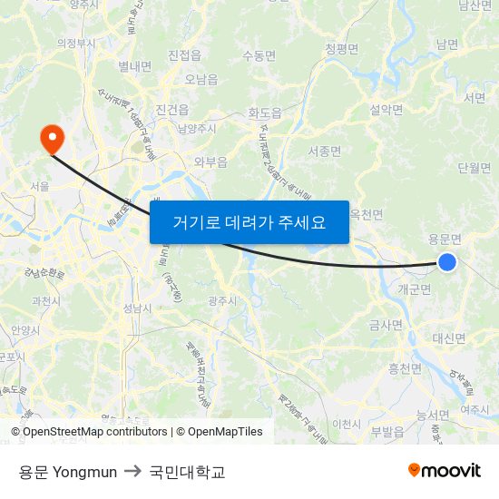 용문 Yongmun to 국민대학교 map