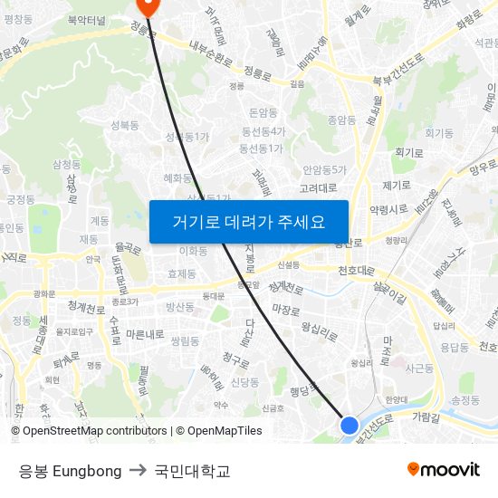 응봉 Eungbong to 국민대학교 map