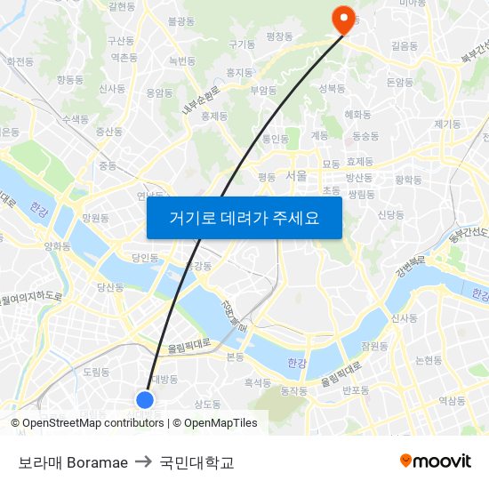 보라매 Boramae to 국민대학교 map