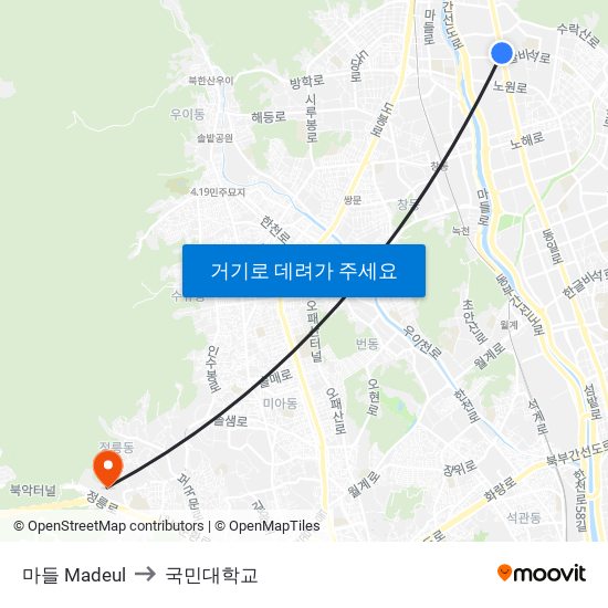 마들 Madeul to 국민대학교 map