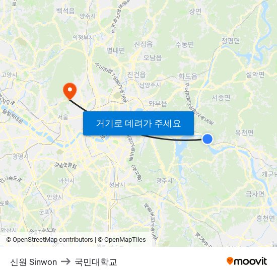 신원 Sinwon to 국민대학교 map