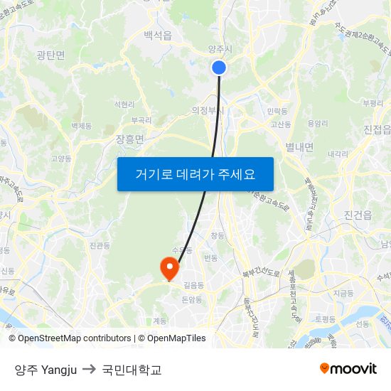 양주 Yangju to 국민대학교 map
