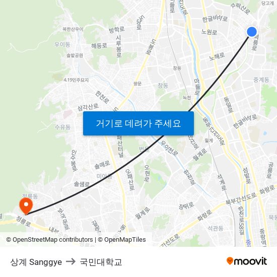 상계 Sanggye to 국민대학교 map