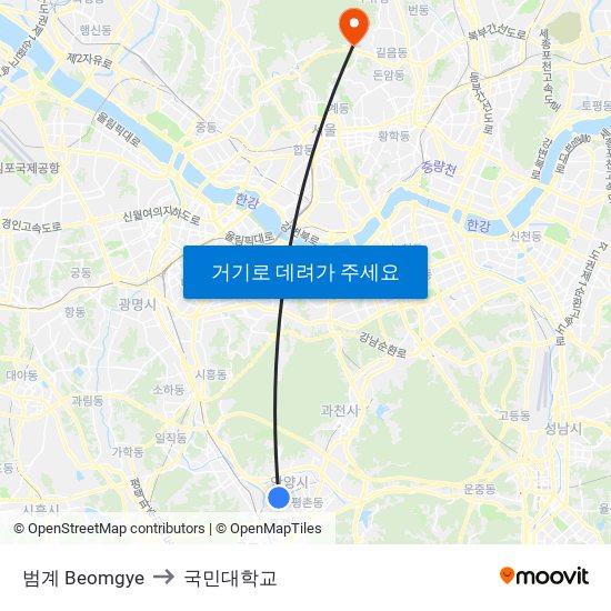 범계 Beomgye to 국민대학교 map