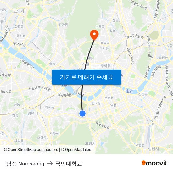 남성 Namseong to 국민대학교 map