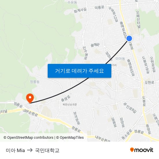 미아 Mia to 국민대학교 map