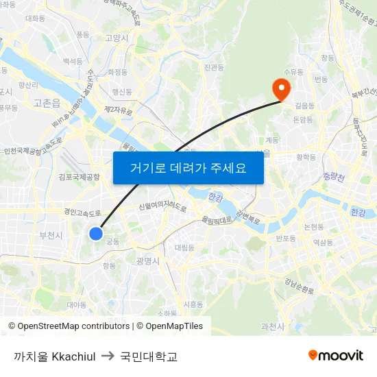 까치울 Kkachiul to 국민대학교 map