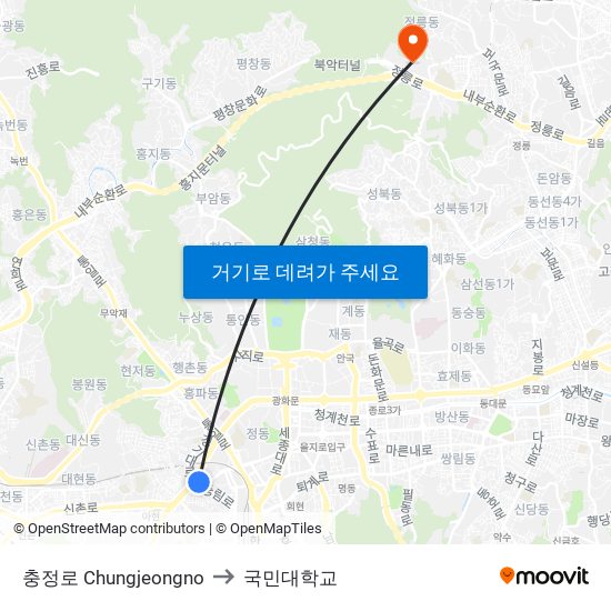 충정로 Chungjeongno to 국민대학교 map