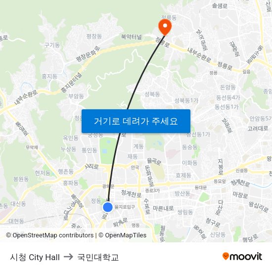 시청 City Hall to 국민대학교 map