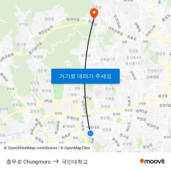 충무로 Chungmuro to 국민대학교 map
