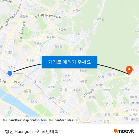 행신 Haengsin to 국민대학교 map