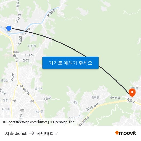 지축 Jichuk to 국민대학교 map