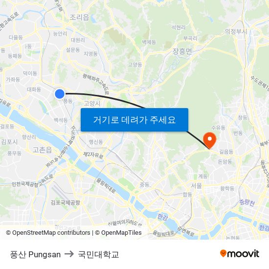 풍산 Pungsan to 국민대학교 map