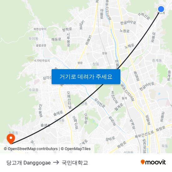 당고개 Danggogae to 국민대학교 map