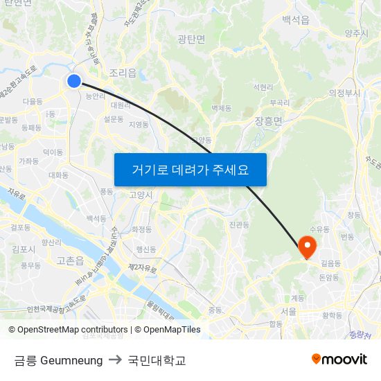 금릉 Geumneung to 국민대학교 map