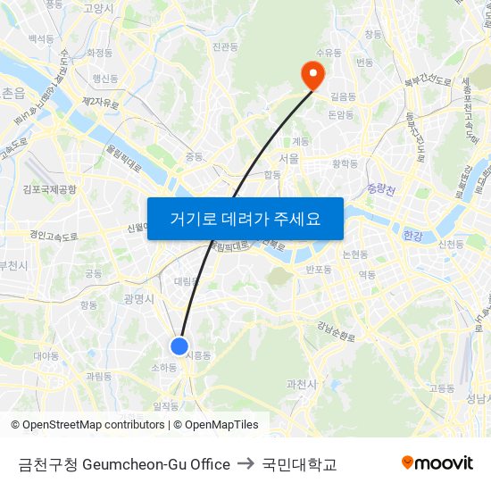 금천구청 Geumcheon-Gu Office to 국민대학교 map