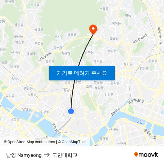 남영 Namyeong to 국민대학교 map