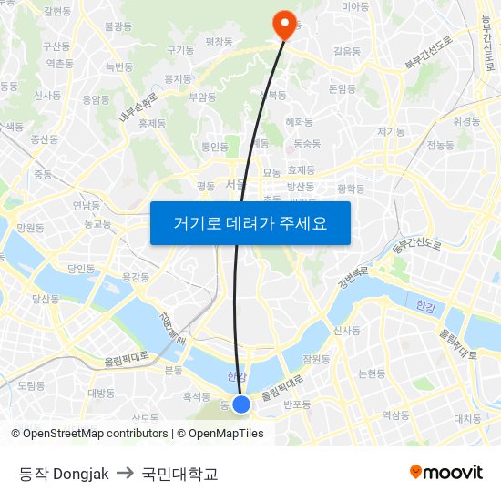 동작 Dongjak to 국민대학교 map