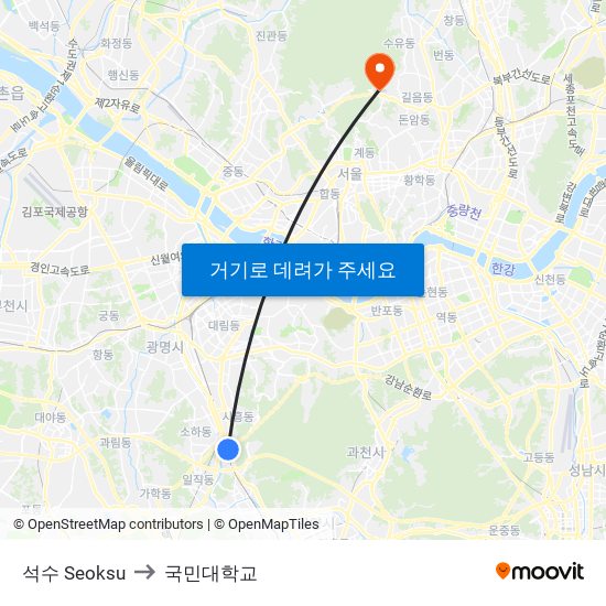 석수 Seoksu to 국민대학교 map