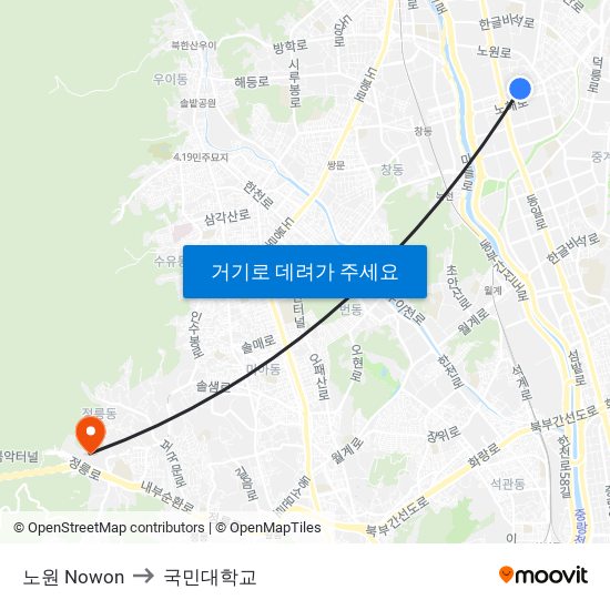 노원 Nowon to 국민대학교 map