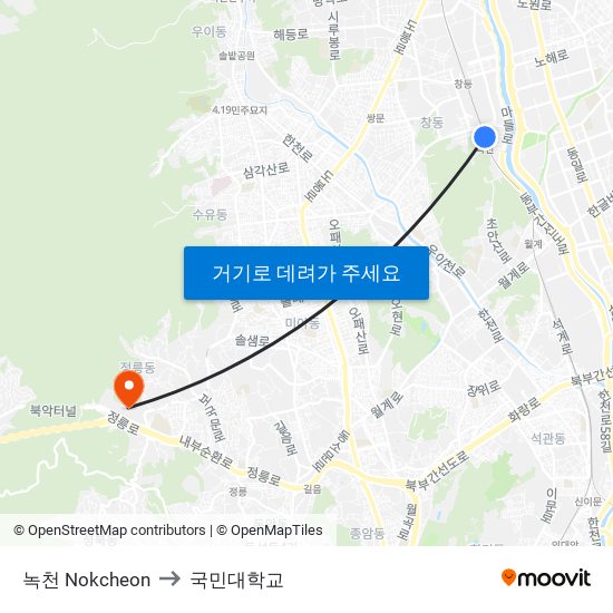 녹천 Nokcheon to 국민대학교 map