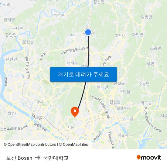 보산 Bosan to 국민대학교 map