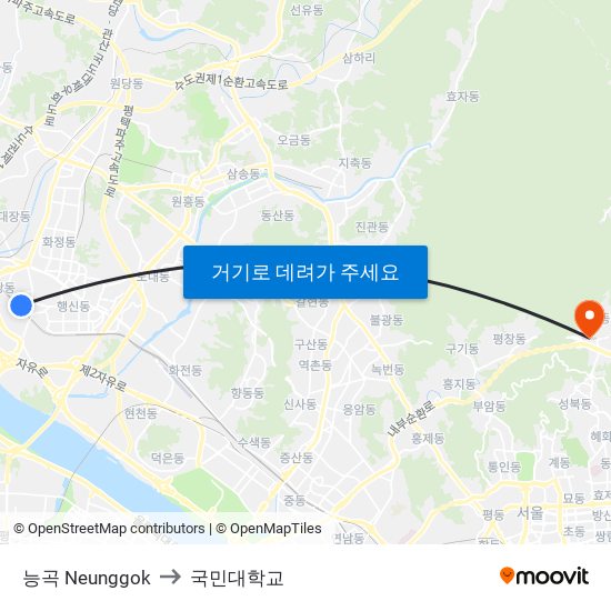 능곡 Neunggok to 국민대학교 map