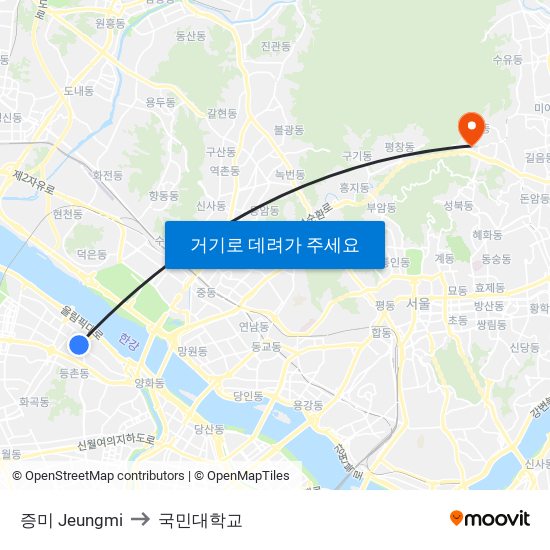 증미 Jeungmi to 국민대학교 map