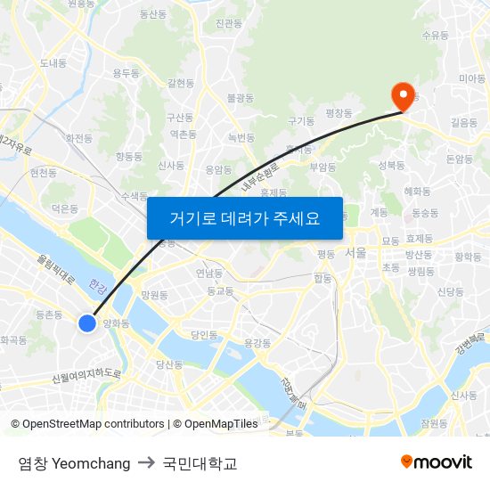 염창 Yeomchang to 국민대학교 map