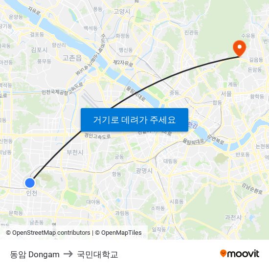 동암 Dongam to 국민대학교 map