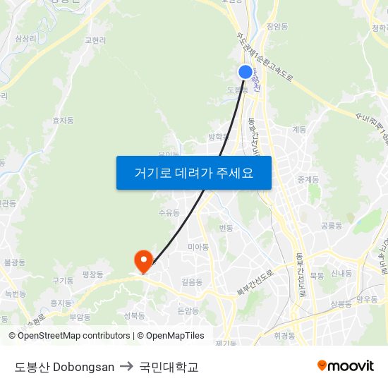 도봉산 Dobongsan to 국민대학교 map