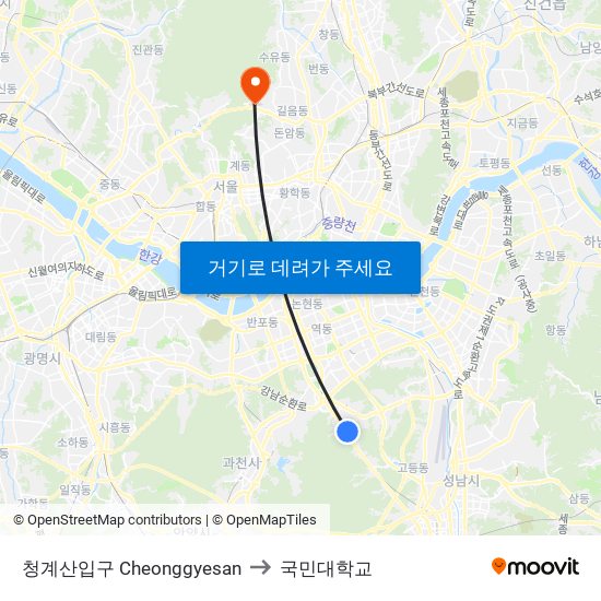 청계산입구 Cheonggyesan to 국민대학교 map