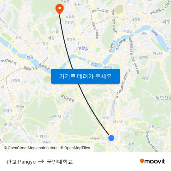 판교 Pangyo to 국민대학교 map