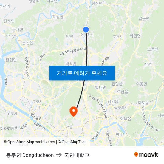 동두천 Dongducheon to 국민대학교 map
