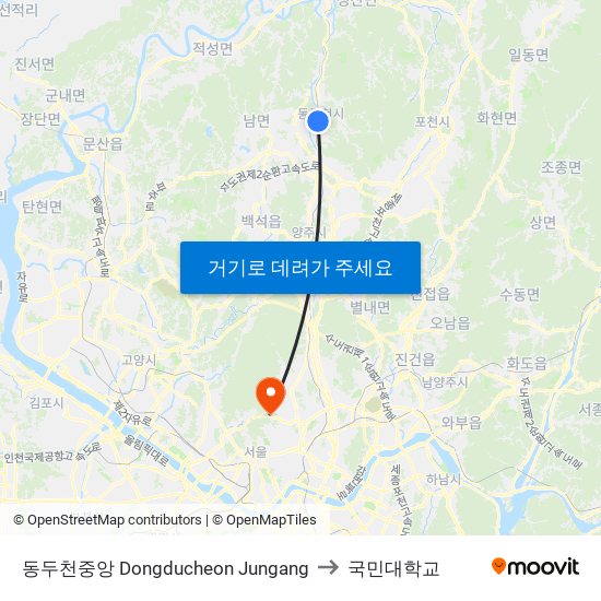 동두천중앙 Dongducheon Jungang to 국민대학교 map