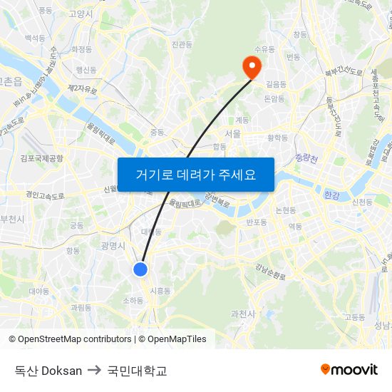 독산 Doksan to 국민대학교 map