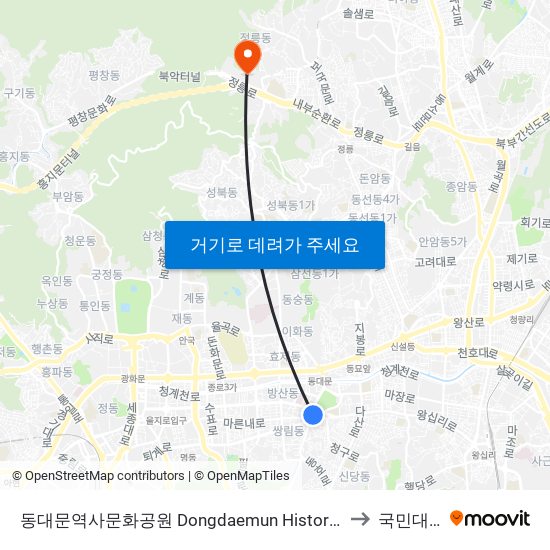 동대문역사문화공원 Dongdaemun History & Culture Park to 국민대학교 map