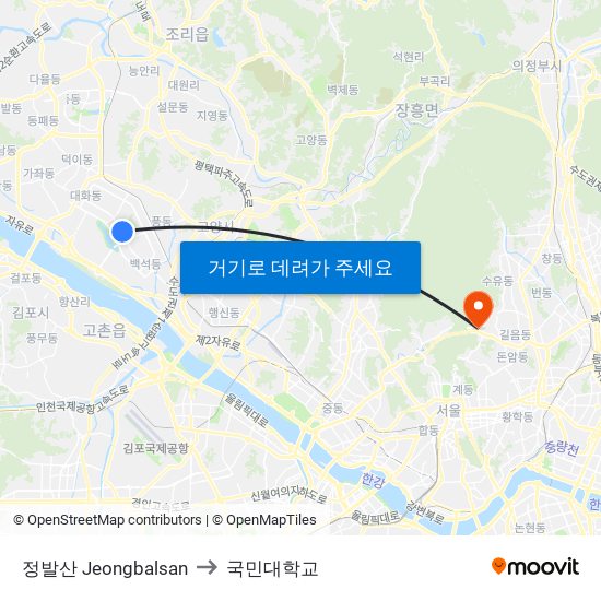 정발산 Jeongbalsan to 국민대학교 map