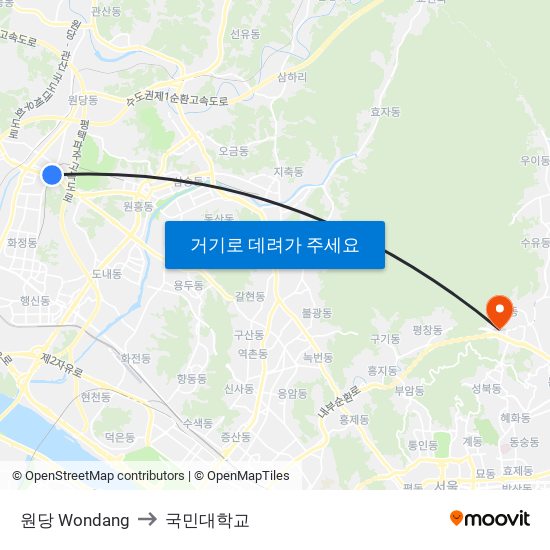 원당 Wondang to 국민대학교 map