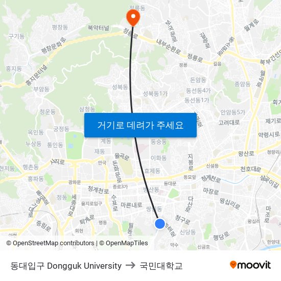 동대입구 Dongguk University to 국민대학교 map