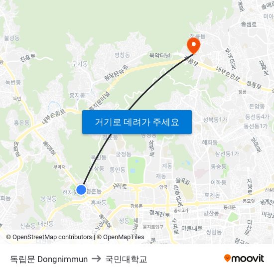 독립문 Dongnimmun to 국민대학교 map